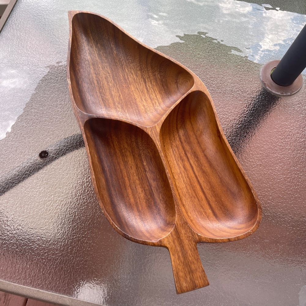 Vintage Monkeypod Wood Leaf Tray